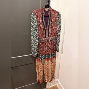 Boho Mixed-Print V-Neck Women’s Dress in Multi